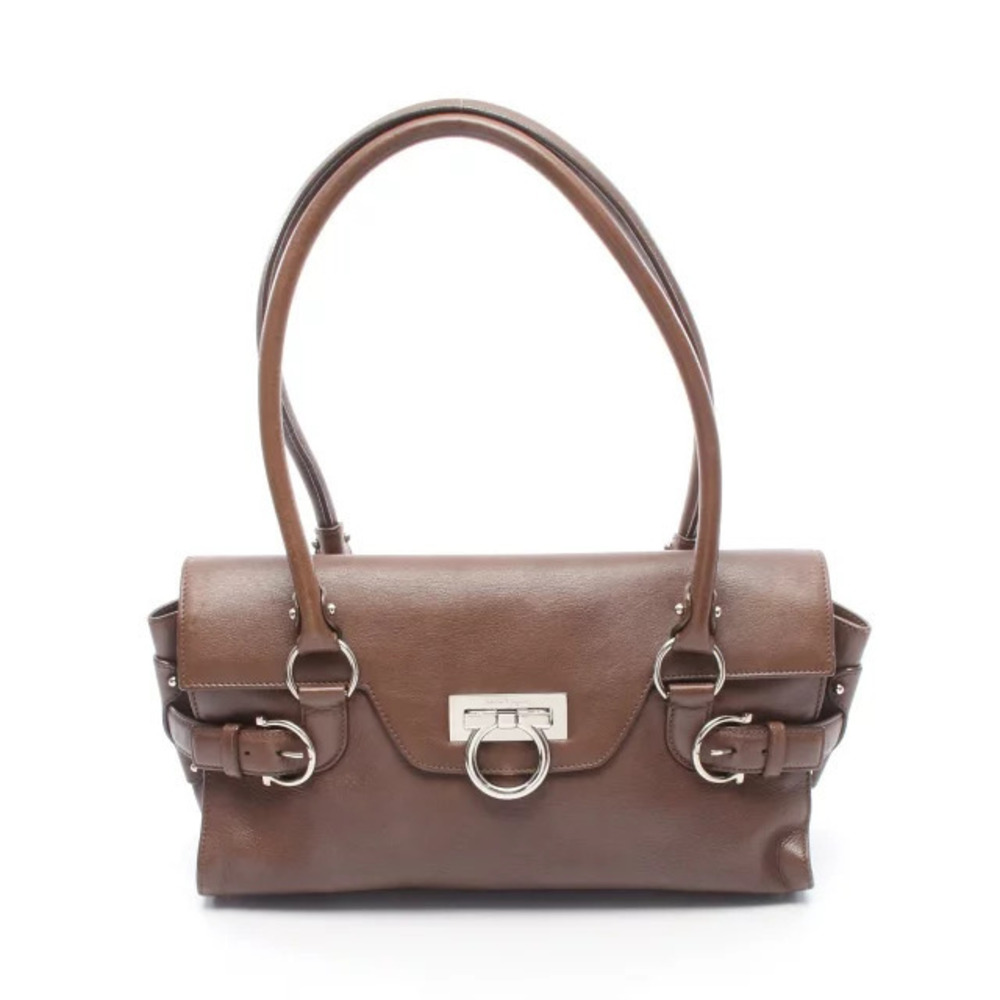 Salvatore Ferragamo Gancini Shoulder Bag Leather Brown